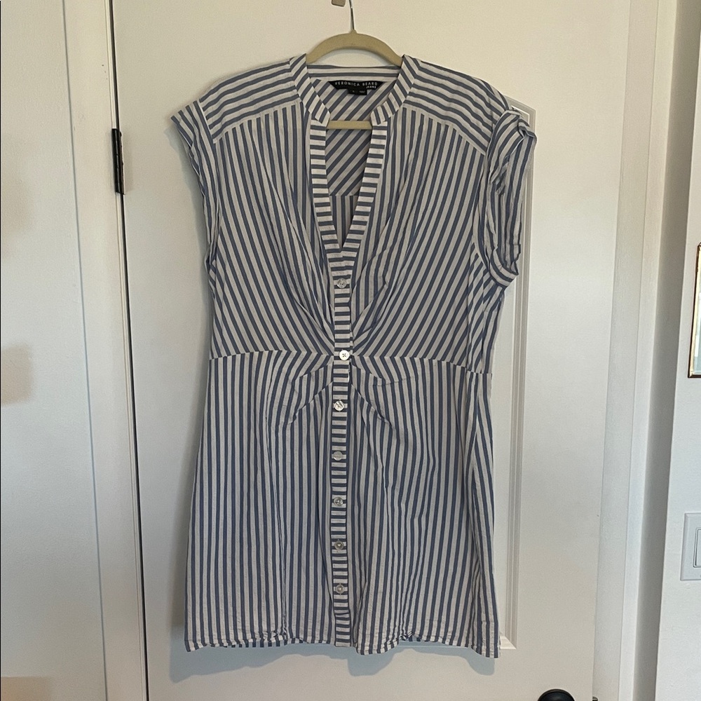VERONICA BEARD Giuliana Striped Seersucker Ruched Shirtdress Size XL